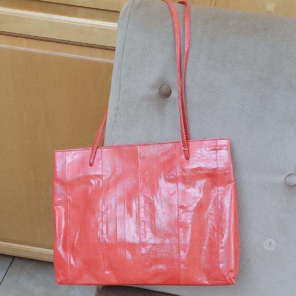 Neiman Marcus Snakeskin Coral Tote Bag
